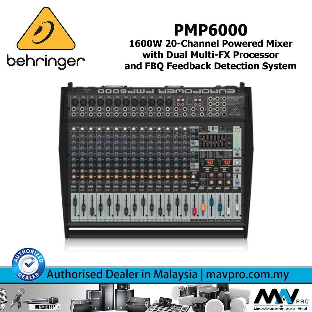 Behringer PMP6000 1600W 20Channel Powered Mixer with Dual MultiFX Processor and FBQ Feedback